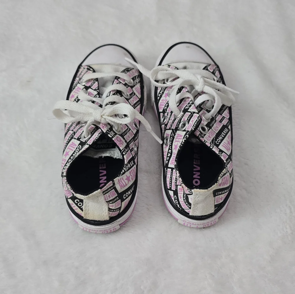 Girl's Converse Shoes All Star Junior Pink Black Signature Logo Sneakers Size 11